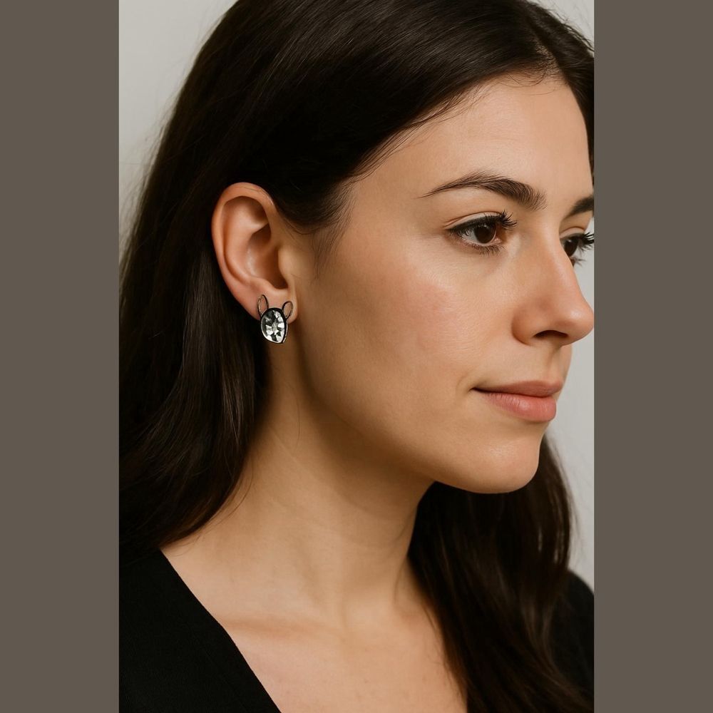 French Bulldog Stud Earrings Enamel Frenchie Puppy Dog Posts Black White Animal